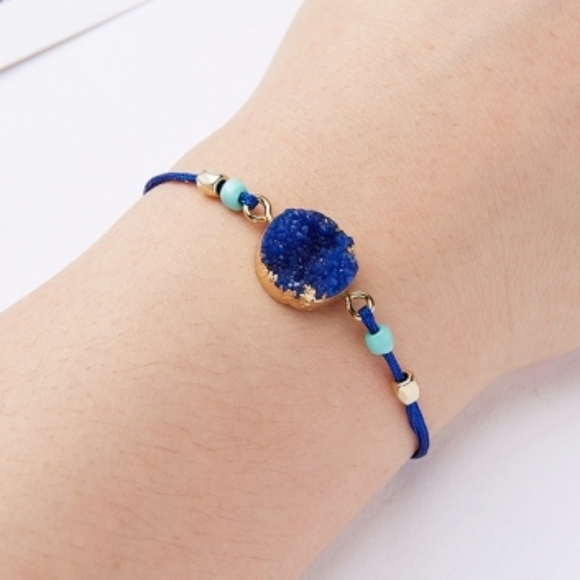 Blue Druzy Bracelet Boho Adjustable Gemstone - Picture 1 of 2